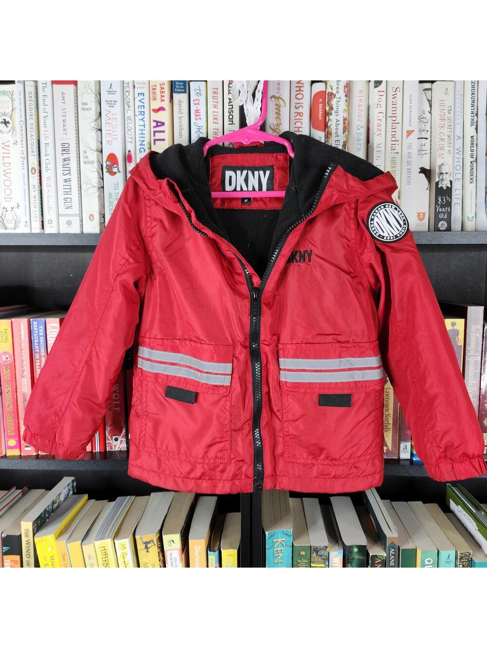 DKNY Toddler Red Hooded Jacket | Fleece Lined | Size 4T